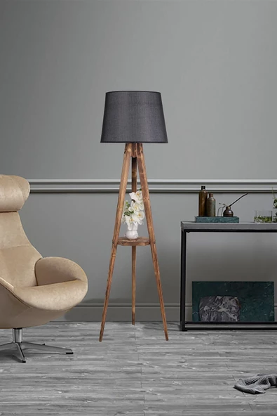 Lumexx Sehbalı Tripod Yanık Lambader Pramit Hasır Siyah Abajurlu ürün görseli