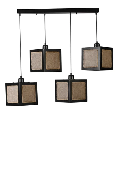 Lumexx KUMSAL 4 LÜ SIRALI SİYAH HASIR AVİZE - Resim 2