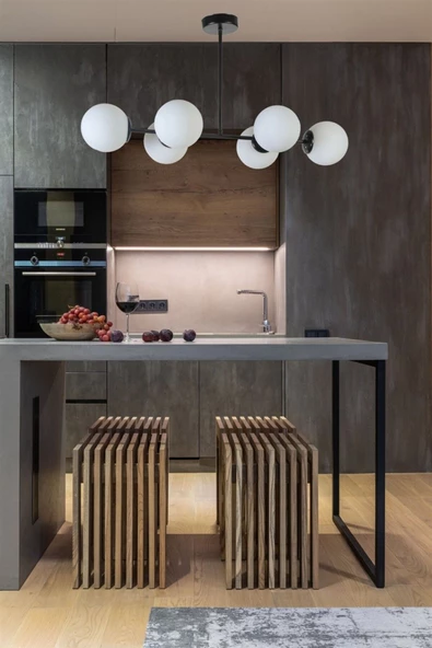 Lumexx YENİ FAVORİ 6 LI SİYAH BEYAZ CAMLI AVİZE ürün görseli