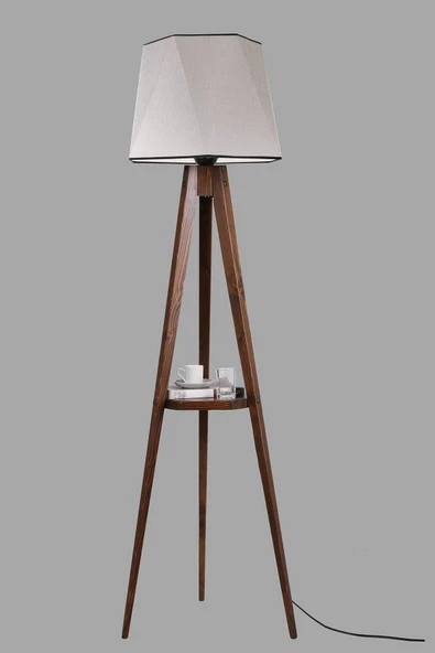 Lumexx Sehbalı Tripod Lambader Ceviz Altıgen Açık Hasır Gri Abajurlu - 2