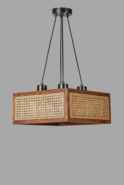 Lumexx KUMSAL 4 LÜ KARE CEVİZ RATTAN AVİZE - Resim 3