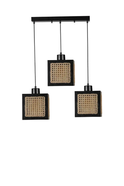 Lumexx KUMSAL 3 LÜ SIRALI SİYAH RATTAN AVİZE
