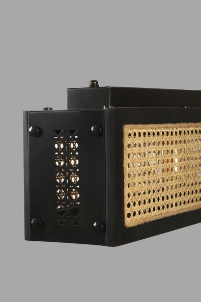 Lumexx KUMSAL DİKDÖRTGEN SİYAH RATTAN AVİZE - Resim 4