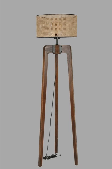 Lumexx Çağla Ceviz Lambader Silindir Rattan Abajurlu - Resim 2