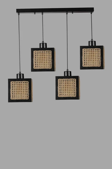 Lumexx KUMSAL 4 LÜ SIRALI SİYAH RATTAN AVİZE - Resim 2