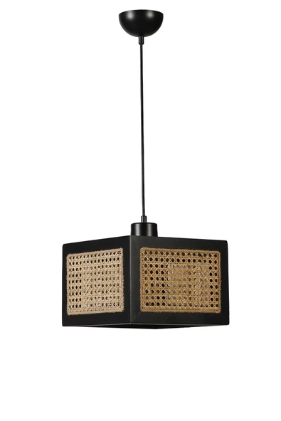 Lumexx KUMSAL BÜYÜK TEKLİ SİYAH RATTAN AVİZE - Resim 2