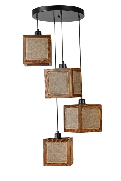 Lumexx KUMSAL 4 LÜ TEPSİLİ CEVİZ HASIR AVİZE - Resim 2