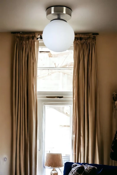 Lumexx YENİ CAN TEKLİ MAT KROM BEYAZ CAMLI AVİZE ürün görseli