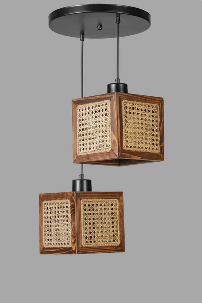 Lumexx KUMSAL 2 Lİ TEPSİLİ CEVİZ RATTAN AVİZE - 2