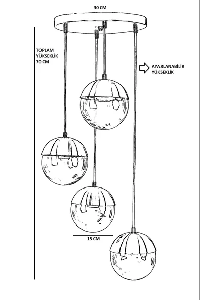 Lumexx KÜRE 4 LÜ SIRALI SİYAH FÜME CAMLI SARKIT - 3