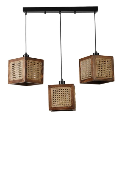 Lumexx KUMSAL 3 LÜ SIRALI CEVİZ RATTAN AVİZE - 1