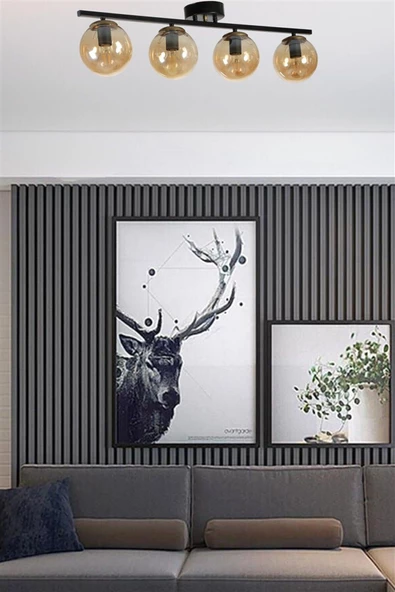 Lumexx YENİ CAN 4 LÜ SİYAH BAL CAMLI AVİZE - 2