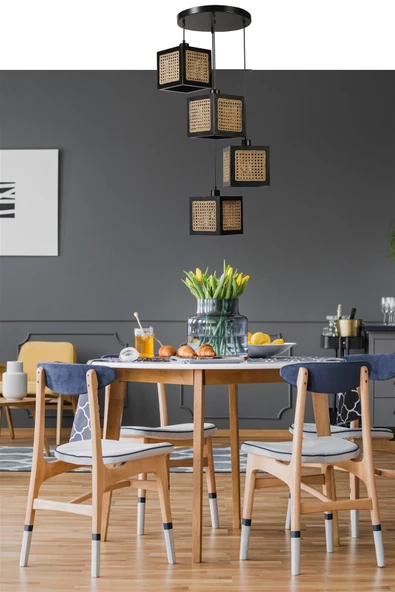 Lumexx KUMSAL 4 LÜ TEPSİLİ SİYAH RATTAN AVİZE ürün görseli