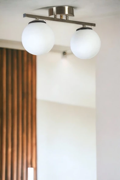 Lumexx YENİ CAN 2 Lİ MAT KROM BEYAZ CAMLI AVİZE ürün görseli