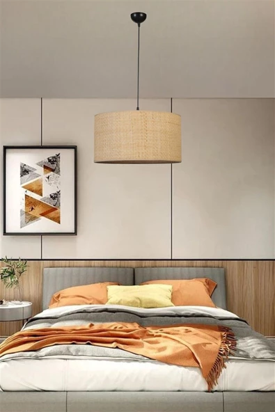 Lumexx HASIR RATTAN ABAJURLU TEKLİ SARKIT AVİZE