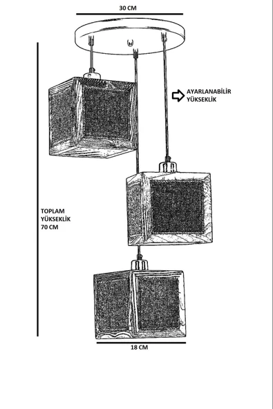 Lumexx KUMSAL 3 LÜ TEPSİLİ SİYAH HASIR AVİZE - Resim 3