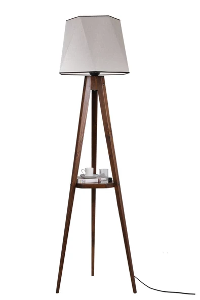 Lumexx Sehbalı Tripod Lambader Ceviz Altıgen Açık Hasır Gri Abajurlu - 1