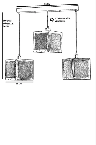 Lumexx KUMSAL 3 LÜ SIRALI SİYAH RATTAN AVİZE - 3