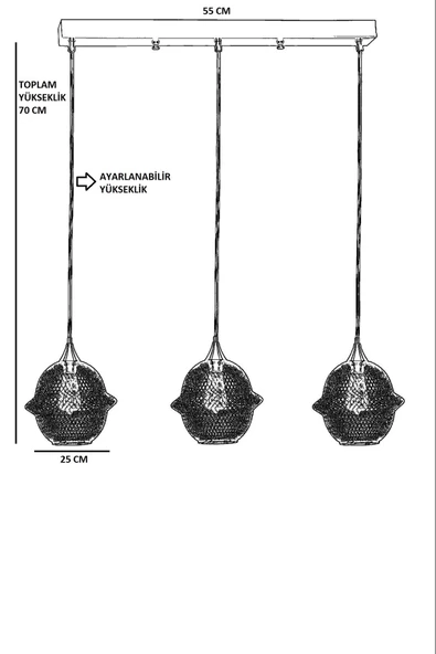 Lumexx MERKÜR 3 LÜ SIRALI SİYAH SARKIT - Resim 3