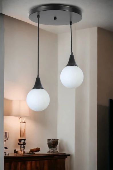 Lumexx AFRA 2 Lİ TEPSİLİ SİYAH BEYAZ CAMLI SARKIT ürün görseli