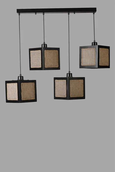 Lumexx KUMSAL 4 LÜ SIRALI SİYAH HASIR AVİZE - Resim 3