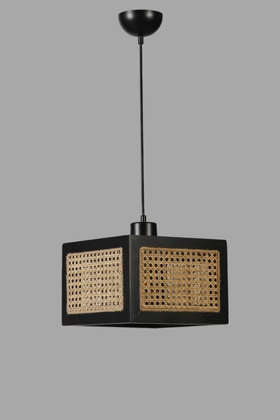 Lumexx KUMSAL BÜYÜK TEKLİ SİYAH RATTAN AVİZE - Resim 3