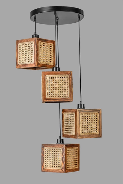 Lumexx KUMSAL 4 LÜ TEPSİLİ CEVİZ RATTAN AVİZE - 2