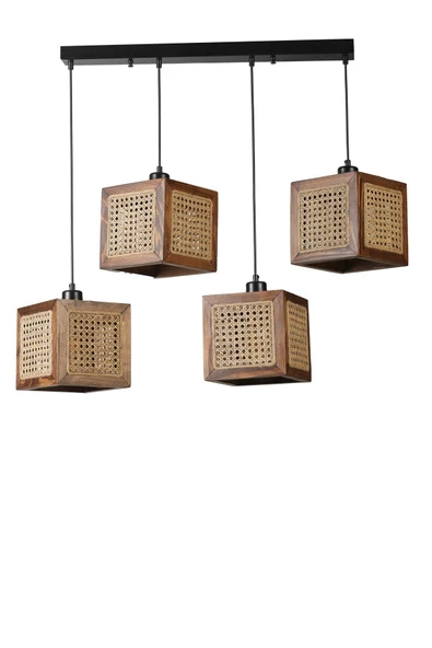 Lumexx KUMSAL 4 LÜ SIRALI CEVİZ RATTAN AVİZE - Resim 3