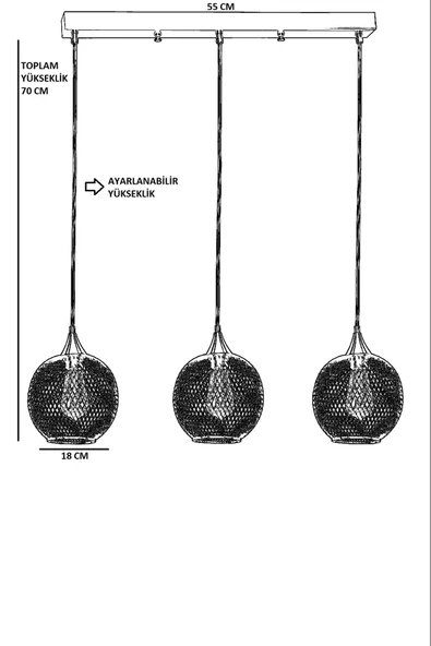 Lumexx JUPİTER 3 LÜ SIRALI SİYAH SARKIT - Resim 3