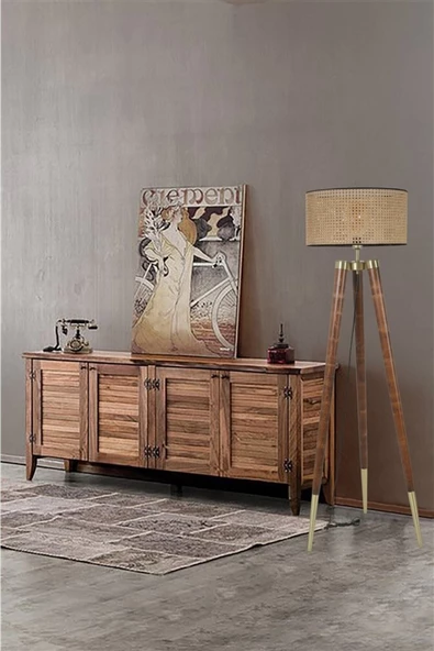 Lumexx Stil Ceviz Lambader Silindir Rattan Abajurlu - Resim 3