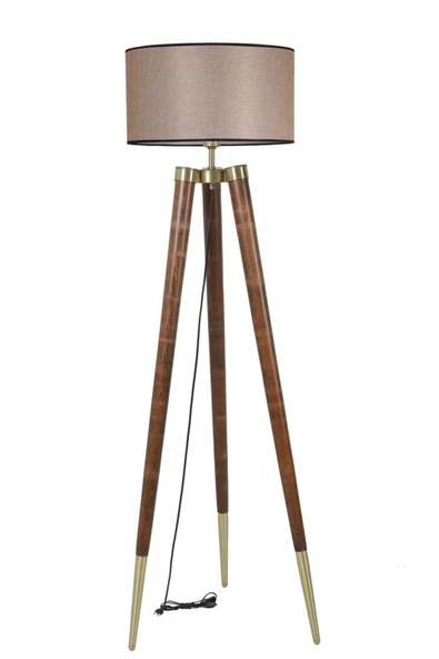 Lumexx Stil Ceviz Lambader Silindir Koyu Hasır Abajurlu - Resim 2