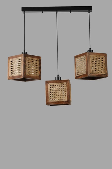 Lumexx KUMSAL 3 LÜ SIRALI CEVİZ RATTAN AVİZE - 2