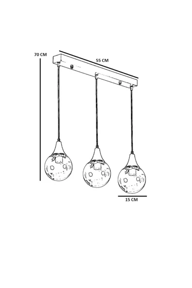 Lumexx AFRA 3 LÜ SIRALI SİYAH FÜME CAMLI SARKIT - Resim 3