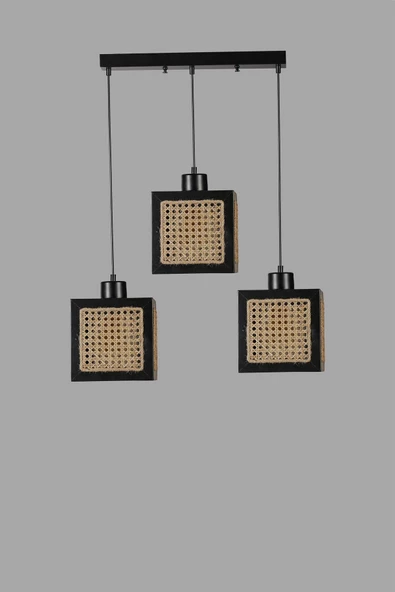 Lumexx KUMSAL 3 LÜ SIRALI SİYAH RATTAN AVİZE - 2