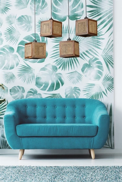 Lumexx KUMSAL 4 LÜ SIRALI CEVİZ RATTAN AVİZE - Resim 2