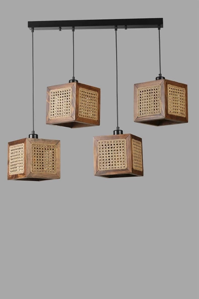 Lumexx KUMSAL 4 LÜ SIRALI CEVİZ RATTAN AVİZE - Resim 4