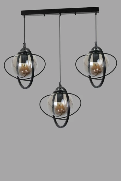 Lumexx NEPAL 3 LÜ SIRALI SİYAH FÜME CAMLI SARKIT - Resim 3