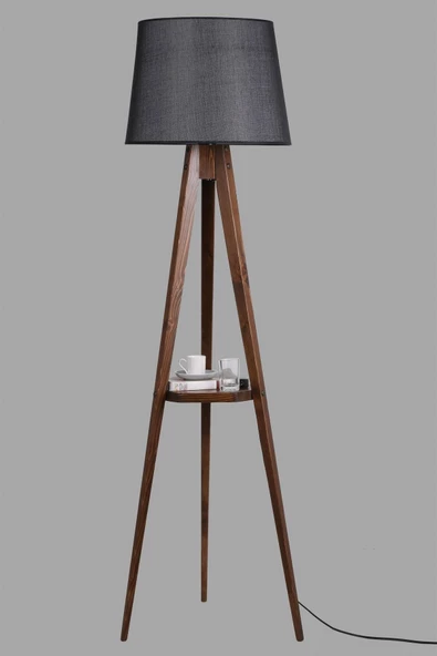 Lumexx Sehbalı Tripod Ceviz Lambader Pramit Hasır Siyah Abajurlu - Resim 3