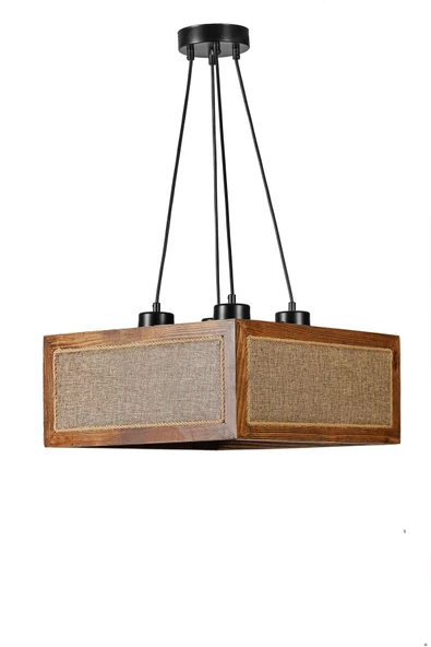 Lumexx KUMSAL KARE 4 LÜ CEVİZ HASIR AVİZE - Resim 2