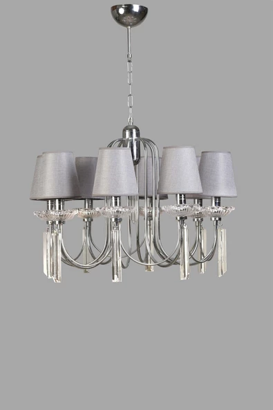 Lumexx KONTES 8 Lİ KROM HASIR GRİ ABAJURLU AVİZE - Resim 2