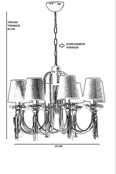 Lumexx KONTES 8 Lİ KROM HASIR GRİ ABAJURLU AVİZE - Resim 3