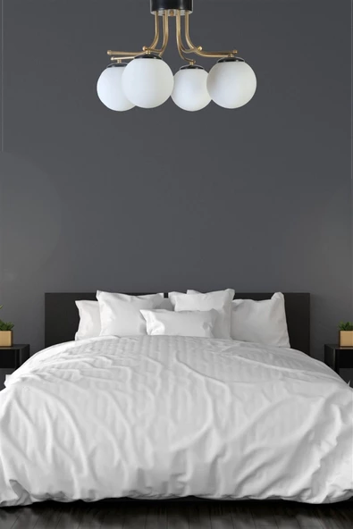 Lumexx ROMA 4 LÜ SİYAH BEYAZ CAMLI AVİZE ürün görseli