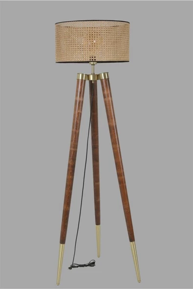 Lumexx Stil Ceviz Lambader Silindir Rattan Abajurlu - Resim 2