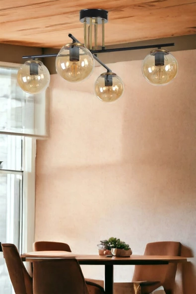 Lumexx OSLO 4 LÜ SİYAH BAL CAMLI AVİZE ürün görseli