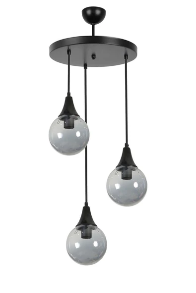 Lumexx AFRA 3 LÜ TEPSİLİ SİYAH FÜME CAMLI SARKIT - Resim 2