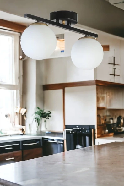 Lumexx YENİ CAN 2 Lİ SİYAH BEYAZ CAMLI AVİZE ürün görseli