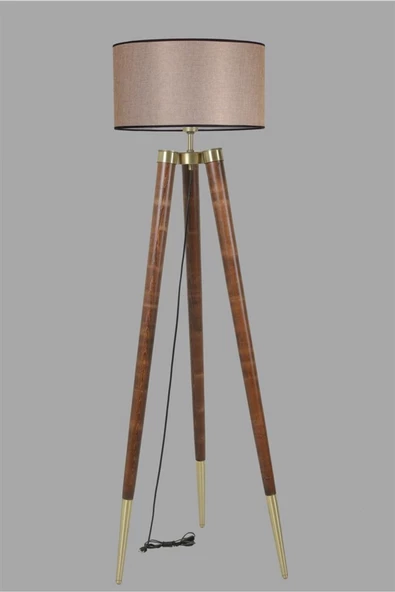 Lumexx Stil Ceviz Lambader Silindir Koyu Hasır Abajurlu - Resim 3