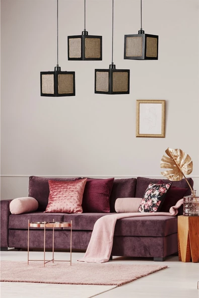 Lumexx KUMSAL 4 LÜ SIRALI SİYAH HASIR AVİZE ürün görseli