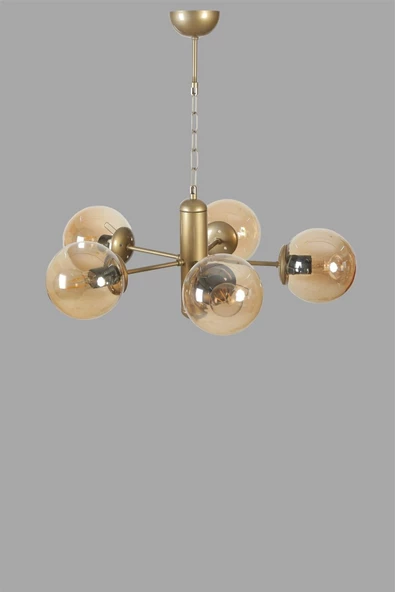 Lumexx BANKOK 5 Lİ ESKİTME BAL CAMLI AVİZE - Resim 3