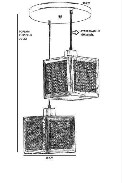 Lumexx KUMSAL 2 Lİ TEPSİLİ SİYAH RATTAN AVİZE - Resim 3